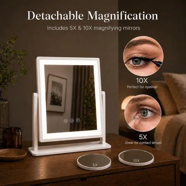 Alt view image 3 of 7 - 14.1 x 12.1 in Lighted Makeup Mirror, 10X/5X Magnifiers
