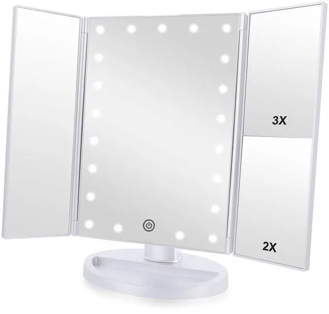 Main image of Tri-fold Lighted Vanity Makeup Mirror with 3x/2x Magnification,Light up Mirror for Makeup,Touch Screen 21 LEDs,180° Rotation Countertop Cosmetic Mirror,Gifts for Women Mom Teen Girls