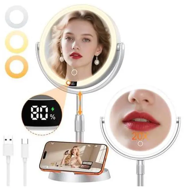 Main image of ABS 8" Lighted Makeup Mirror with Lights and 20X Magnification