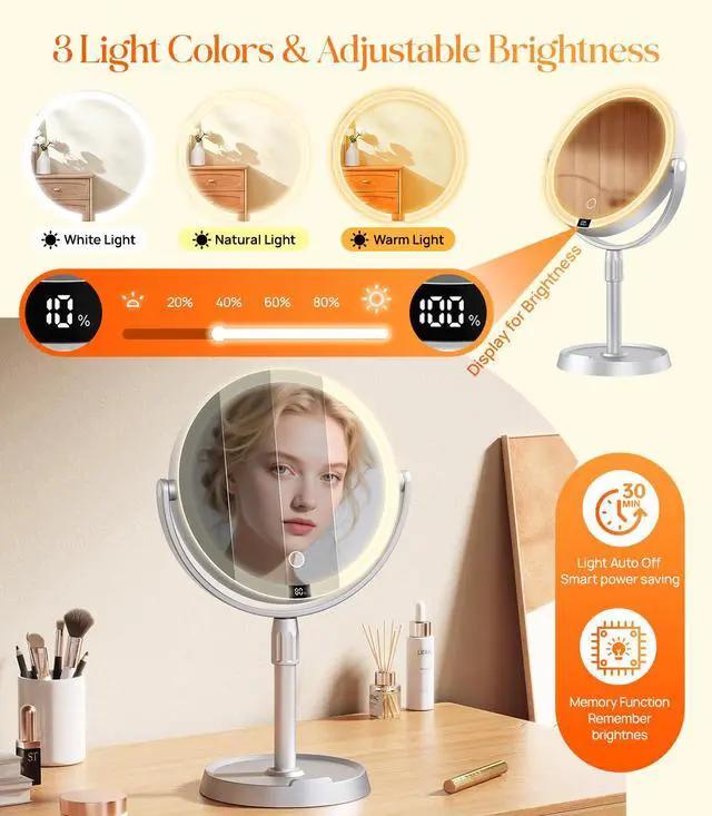 Alt view image 5 of 7 - ABS 8" Lighted Makeup Mirror with Lights and 20X Magnification