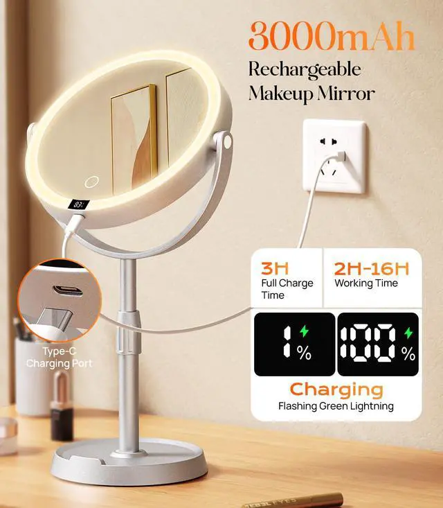 Alt view image 7 of 7 - ABS 8" Lighted Makeup Mirror with Lights and 20X Magnification