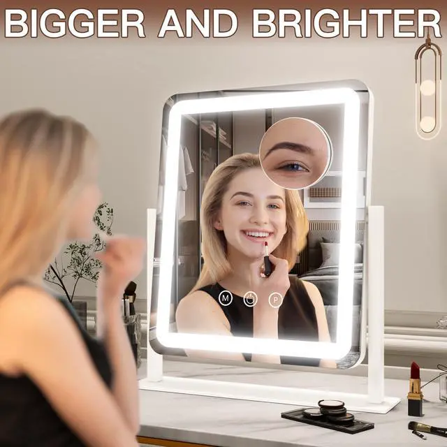Alt view image 4 of 7 - Vanity Mirror with Lights - 15"x12.6" LED Lighted Makeup Mirror, Large Makeup Mirror with Lights, Touch Screen with 3-Color Lighting, Dimmable, for Vanity Desk Tabletop, Bedroom
