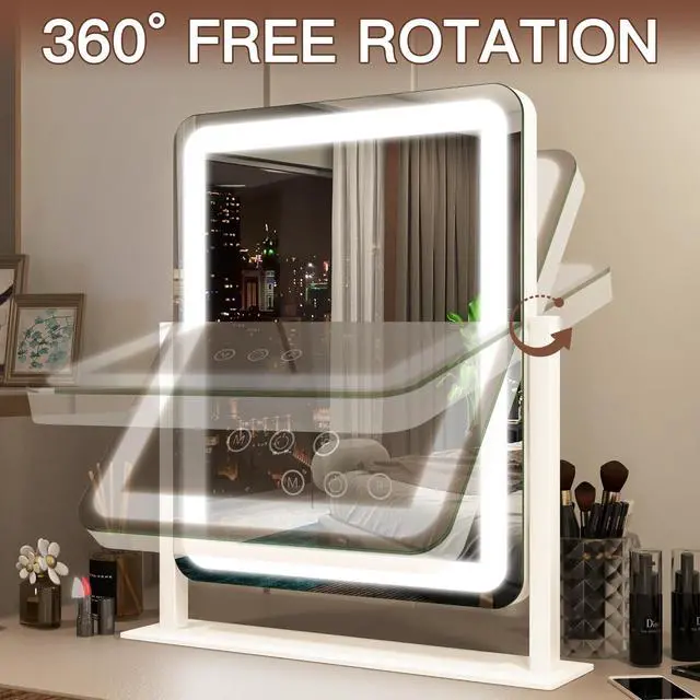 Alt view image 7 of 7 - Vanity Mirror with Lights - 15"x12.6" LED Lighted Makeup Mirror, Large Makeup Mirror with Lights, Touch Screen with 3-Color Lighting, Dimmable, for Vanity Desk Tabletop, Bedroom