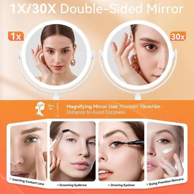 Alt view image 4 of 7 - 30X/1X Detachable Makeup Mirror with Lights, 3-Color Dimmable Lights