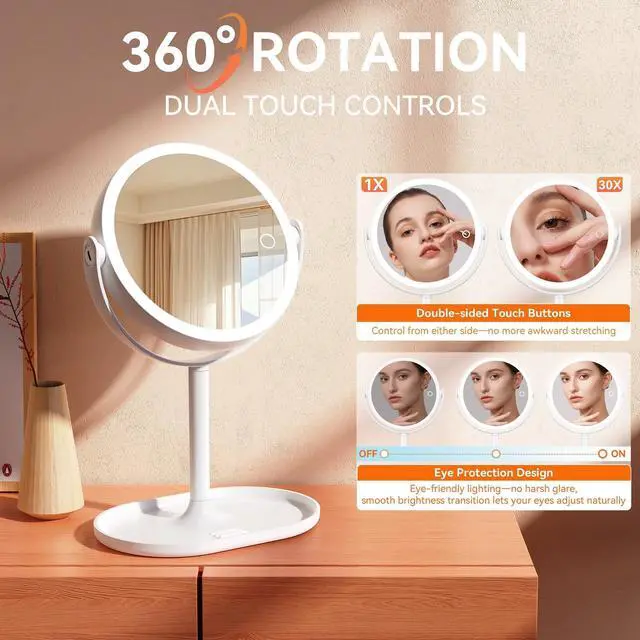 Alt view image 5 of 7 - 30X/1X Detachable Makeup Mirror with Lights, 3-Color Dimmable Lights