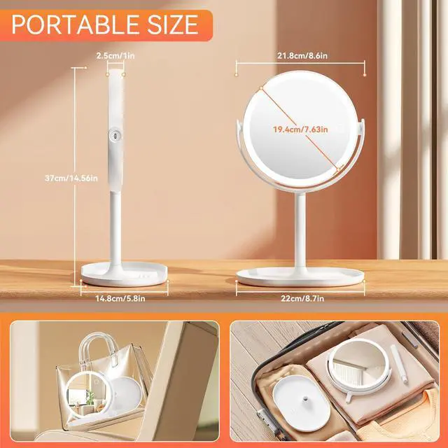 Alt view image 7 of 7 - 30X/1X Detachable Makeup Mirror with Lights, 3-Color Dimmable Lights