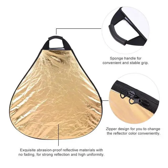 Alt view image 4 of 7 - 5-in-1 Triangle Photography Reflector 12" | Gold Silver White Transparent Black | Single-Hand Grip | Portable Durable Light Reflector with Carrying Case (30cm)