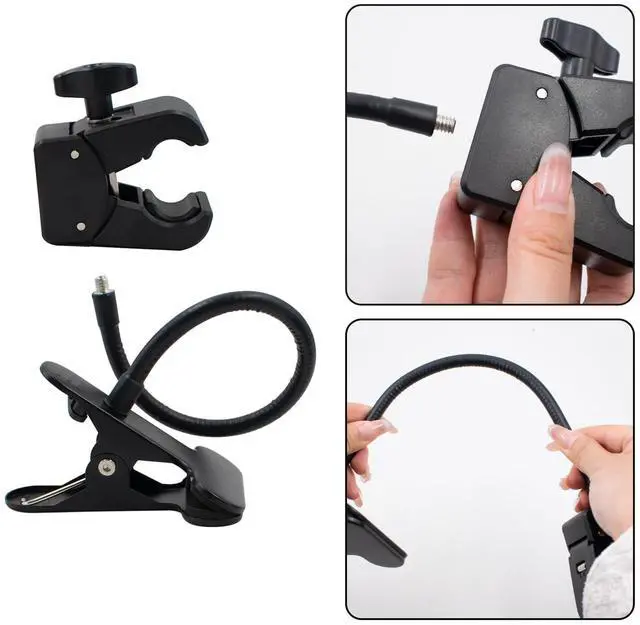 Alt view image 2 of 6 - Photography Reflector Holder, 11 Inch Bendable Metal Reflector Photography Stand Clamp for Backdrop, Diffuser, Lighting, Clamping Range 0.5''-1.9''