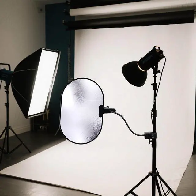 Alt view image 5 of 6 - Photography Reflector Holder, 11 Inch Bendable Metal Reflector Photography Stand Clamp for Backdrop, Diffuser, Lighting, Clamping Range 0.5''-1.9''