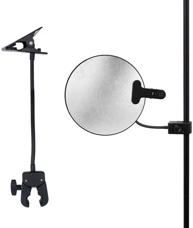 Main image of Photography Reflector Holder, 11 Inch Bendable Metal Reflector Photography Stand Clamp for Backdrop, Diffuser, Lighting, Clamping Range 0.5''-1.9''