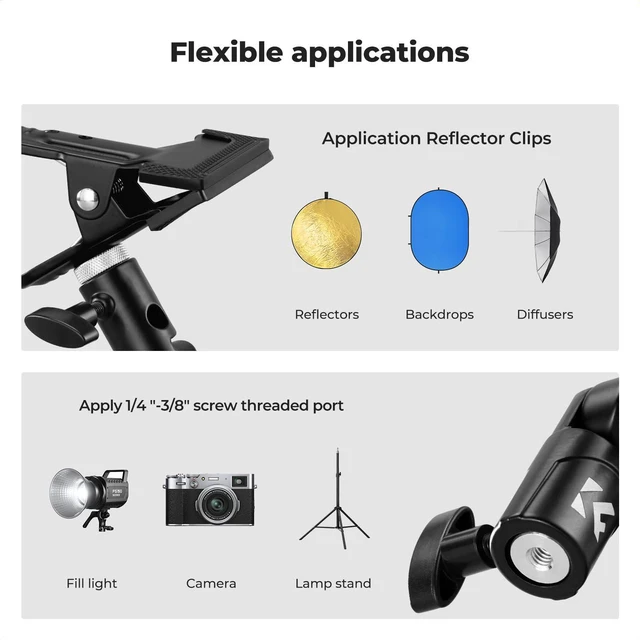 Alt view image 4 of 7 - Photography Reflector Holder, 5/8" Heavy Duty Metal Clamp