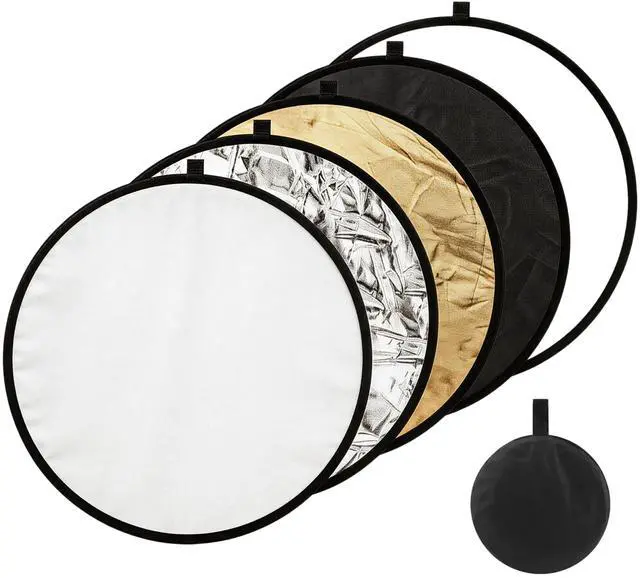 Main image of 5-in-1 Photography Reflector 24"(60cm), Multi-Disc Collapsible Light Reflector with Bag - Super Portable for Studio/Macro Photography - Translucent, Silver, Gold, White and Black