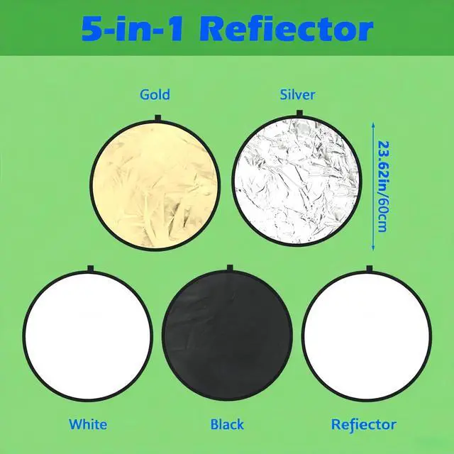 Alt view image 2 of 4 - 5-in-1 Photography Reflector 24"(60cm), Multi-Disc Collapsible Light Reflector with Bag - Super Portable for Studio/Macro Photography - Translucent, Silver, Gold, White and Black