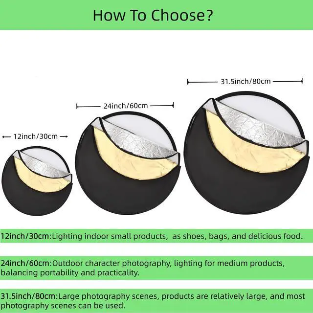 Alt view image 3 of 4 - 5-in-1 Photography Reflector 24"(60cm), Multi-Disc Collapsible Light Reflector with Bag - Super Portable for Studio/Macro Photography - Translucent, Silver, Gold, White and Black