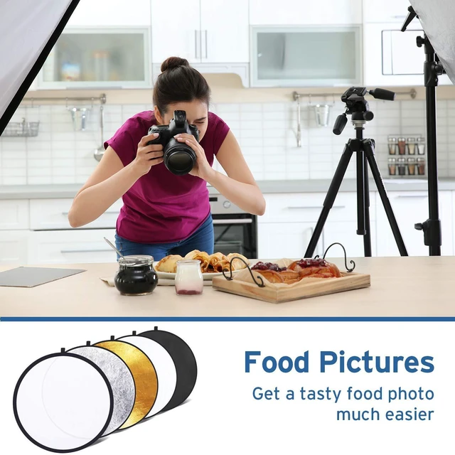 Alt view image 7 of 7 - 24" (60cm) 5-in-1 Photography Reflector, Multi-Disc Light Reflectors for Photography, Collapsible with Bag - Translucent, Silver, Gold, White and Black