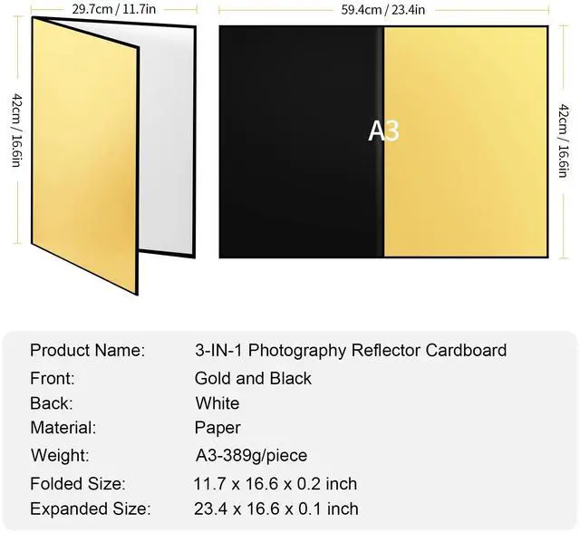 Alt view image 6 of 6 - 17 x 12 in /43 x 30 cm Light Reflector Photography Cardboard, 3-in-1
