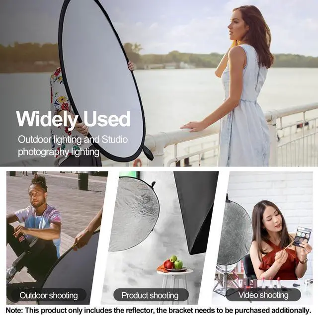 Alt view image 4 of 7 - 24'' (60cm) 5 in 1 Photo Collapsible Photography Reflector with Bag - Portable Camera Panel for Studio Video,Outdoor Lighting, Indoor Shooting, Portraint -Translucent, White, Silver, Gold, Black