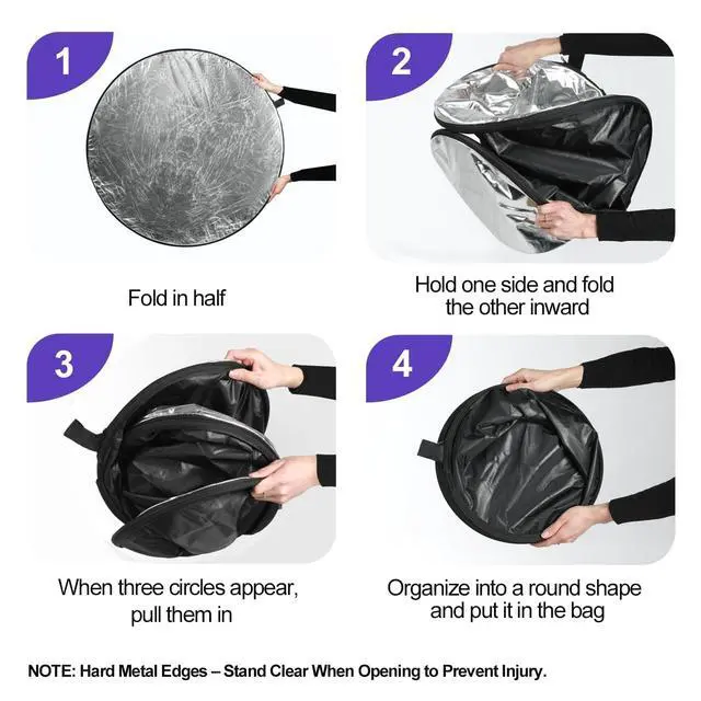 Alt view image 7 of 7 - 24'' (60cm) 5 in 1 Photo Collapsible Photography Reflector with Bag - Portable Camera Panel for Studio Video,Outdoor Lighting, Indoor Shooting, Portraint -Translucent, White, Silver, Gold, Black