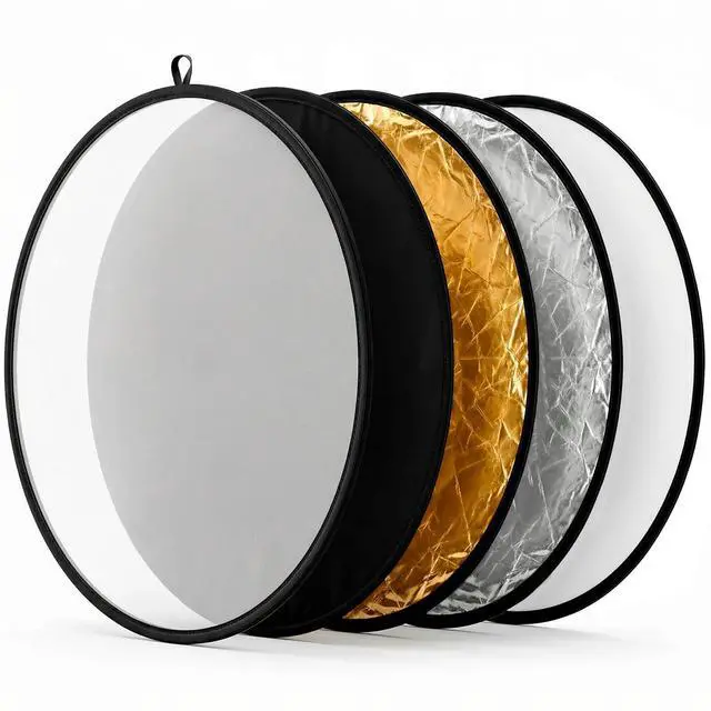 Main image of 22 Inch (60 cm) 5-in-1 Collapsible Light Reflector & Diffuser - Translucent, Silver, Gold, White, Black, Multi Disc Photography Reflector for Studio Outdoor Photography
