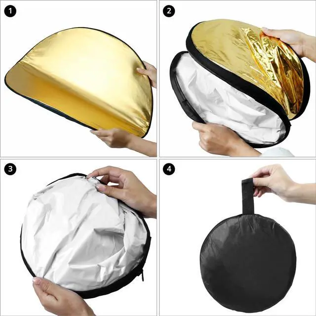 Alt view image 3 of 7 - 22 Inch (60 cm) 5-in-1 Collapsible Light Reflector & Diffuser - Translucent, Silver, Gold, White, Black, Multi Disc Photography Reflector for Studio Outdoor Photography