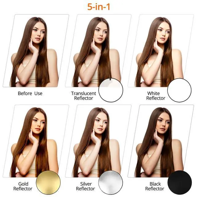 Alt view image 4 of 7 - 22 Inch (60 cm) 5-in-1 Collapsible Light Reflector & Diffuser - Translucent, Silver, Gold, White, Black, Multi Disc Photography Reflector for Studio Outdoor Photography