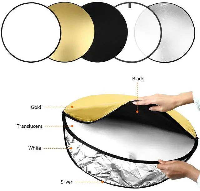 Alt view image 5 of 7 - 22 Inch (60 cm) 5-in-1 Collapsible Light Reflector & Diffuser - Translucent, Silver, Gold, White, Black, Multi Disc Photography Reflector for Studio Outdoor Photography