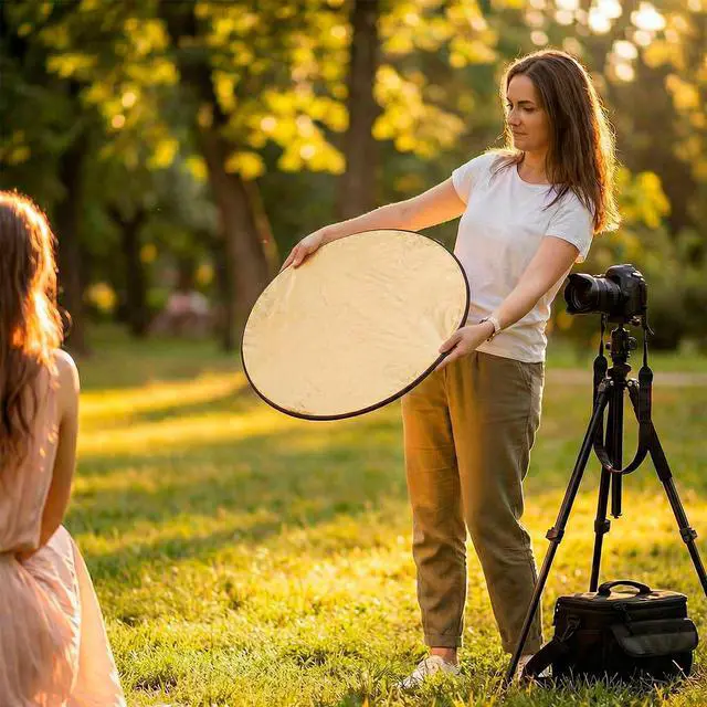 Alt view image 7 of 7 - 22 Inch (60 cm) 5-in-1 Collapsible Light Reflector & Diffuser - Translucent, Silver, Gold, White, Black, Multi Disc Photography Reflector for Studio Outdoor Photography