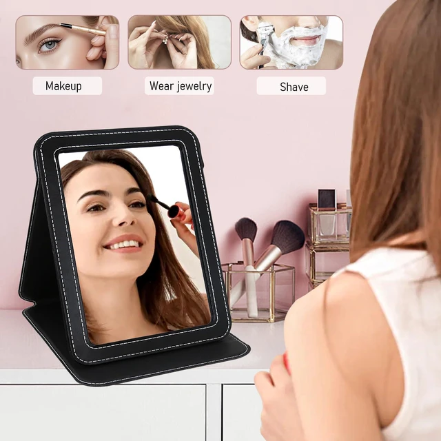 Alt view image 5 of 7 - Portable Mirror, Folding Travel Makeup Mirror Adjustable Stand for Desk Compact Personal Hand Mirror for Makeup, Almond Blossom Van Gogh Art Artistic Gifts for Mum Girl Teenager