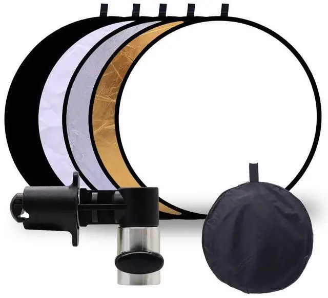 Main image of 24in 5 in 1 Photography Reflector with Clip and Carrying Bag,Collapsible Photo Reflector,Round Light Reflectors for Photography,Gold Silver White Black Translucent Diffuser for Studio Outdoor Shooting