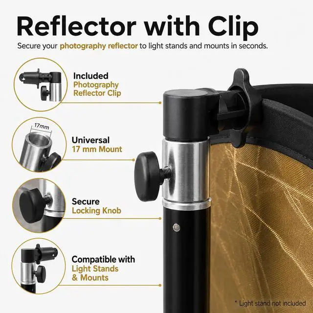 Alt view image 4 of 7 - 24in 5 in 1 Photography Reflector with Clip and Carrying Bag,Collapsible Photo Reflector,Round Light Reflectors for Photography,Gold Silver White Black Translucent Diffuser for Studio Outdoor Shooting