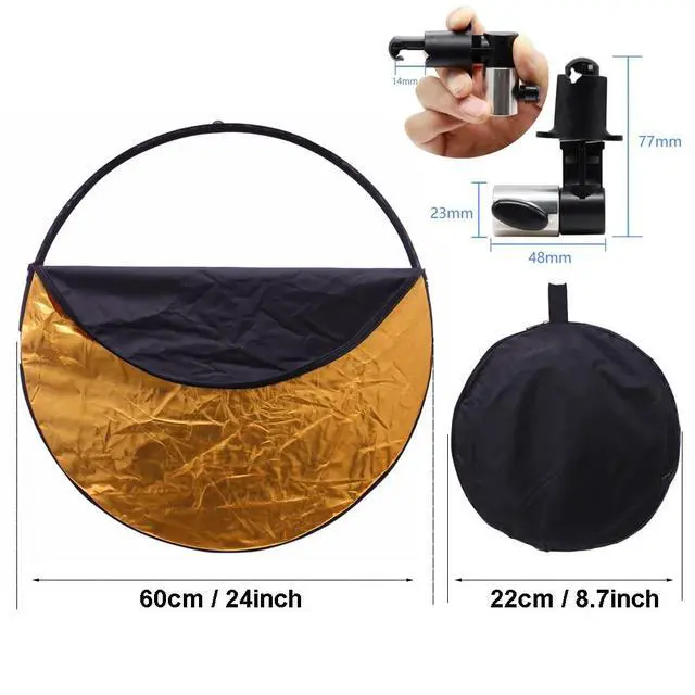 Alt view image 6 of 7 - 24in 5 in 1 Photography Reflector with Clip and Carrying Bag,Collapsible Photo Reflector,Round Light Reflectors for Photography,Gold Silver White Black Translucent Diffuser for Studio Outdoor Shooting