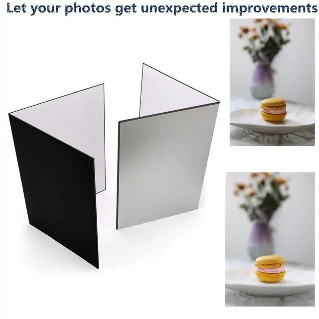 Alt view image 4 of 6 - (2 Pcs) Light Reflector 3 in 1 Photography Reflector Cardboard, A4 (12x8 Inch) Size Folding Light Diffuser Board for Still Life, Product and Food Photo Shooting - Black, Silver and White, 2 Pack