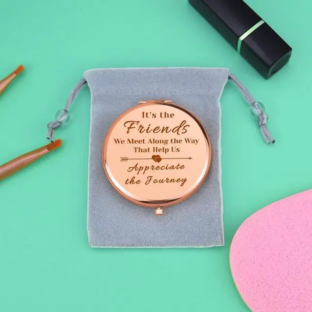 Alt view image 7 of 7 - Friends Gifts for Girls Rose Gold Compact Mirror for Best Friends Sister Bestie Friendship Gifts for Women Graduation Present for Her Folding Makeup Mirror Christmas Birthday Present
