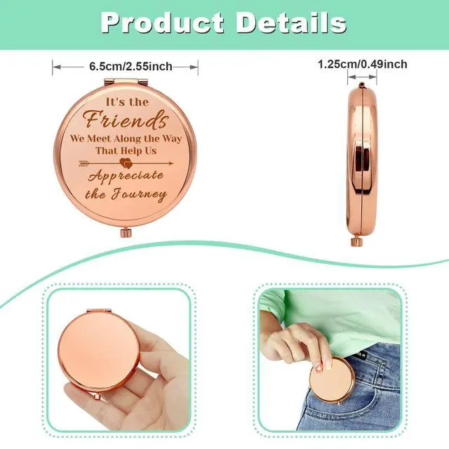 Alt view image 4 of 7 - Friends Gifts for Girls Rose Gold Compact Mirror for Best Friends Sister Bestie Friendship Gifts for Women Graduation Present for Her Folding Makeup Mirror Christmas Birthday Present