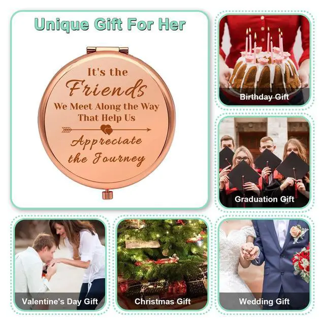 Alt view image 6 of 7 - Friends Gifts for Girls Rose Gold Compact Mirror for Best Friends Sister Bestie Friendship Gifts for Women Graduation Present for Her Folding Makeup Mirror Christmas Birthday Present