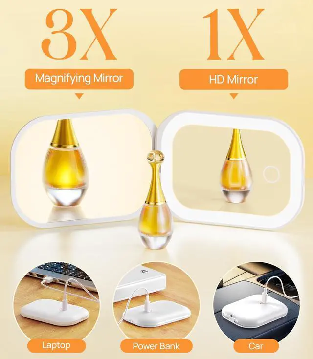 Alt view image 4 of 7 - Lighted Travel Makeup Mirror with Light and Magnification 3X, White