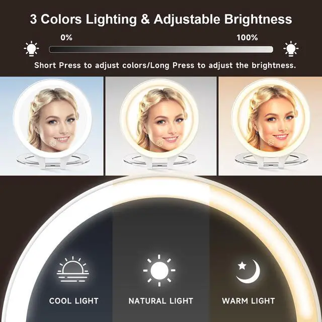 Alt view image 4 of 7 - 1X/20X Magnifying Mirror with Light, Travel Makeup Mirror with Light