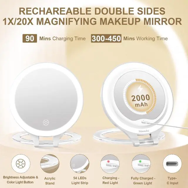 Alt view image 5 of 7 - 1X/20X Magnifying Mirror with Light, Travel Makeup Mirror with Light