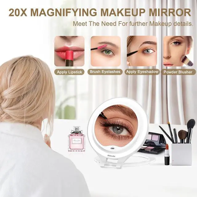Alt view image 2 of 7 - 1X/20X Magnifying Mirror with Light, Travel Makeup Mirror with Light