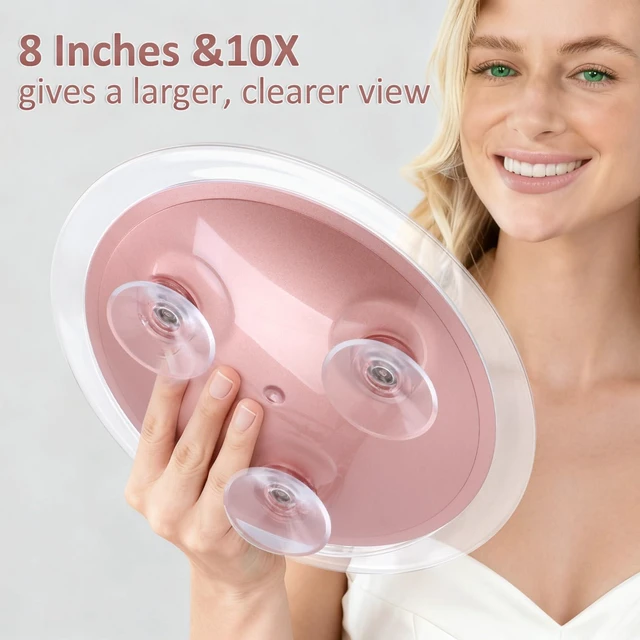 Alt view image 2 of 7 - Large 8 Inch Round Magnifying Mirror with 3 Suction Cups for Easy Mounting (10X Magnification) - Perfect for Detailed Grooming and Travel