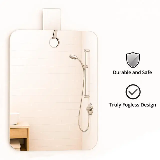 Alt view image 3 of 5 - 2PCS Shower Mirror Fogless for Shaving, Large 10x8'' Unbreakable Deluxe Makeup Portable Locker Mirror with 1 Adhesive Hooks, Plastic Frameless Bathroom Shatterproof Handheld Mirror for Men & Women