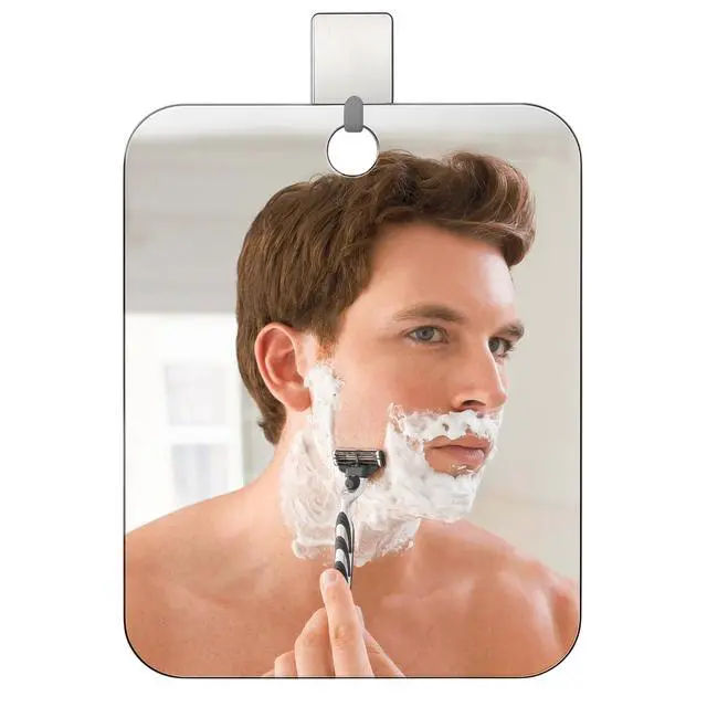 Alt view image 4 of 5 - 2PCS Shower Mirror Fogless for Shaving, Large 10x8'' Unbreakable Deluxe Makeup Portable Locker Mirror with 1 Adhesive Hooks, Plastic Frameless Bathroom Shatterproof Handheld Mirror for Men & Women