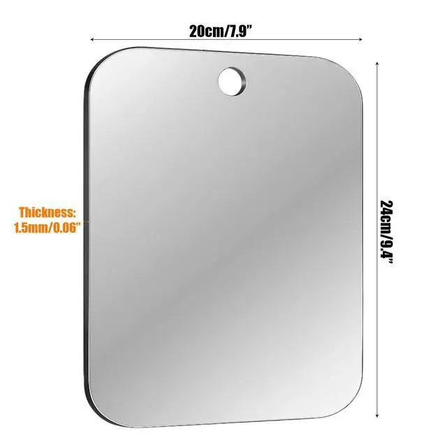 Alt view image 2 of 5 - 2PCS Shower Mirror Fogless for Shaving, Large 10x8'' Unbreakable Deluxe Makeup Portable Locker Mirror with 1 Adhesive Hooks, Plastic Frameless Bathroom Shatterproof Handheld Mirror for Men & Women