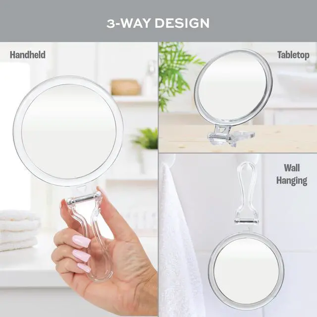 Alt view image 4 of 7 - Expert 30X Magnifying Handheld Mirror, Double-Sided Hand Mirror with Folding Adjustable Handle for Makeup, Travel, Clear