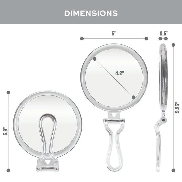 Alt view image 3 of 7 - Expert 30X Magnifying Handheld Mirror, Double-Sided Hand Mirror with Folding Adjustable Handle for Makeup, Travel, Clear