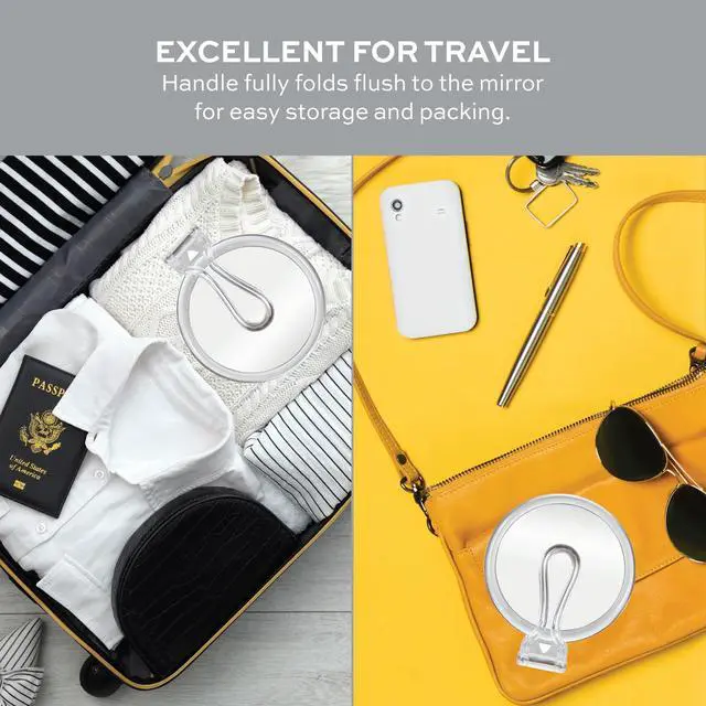 Alt view image 5 of 7 - Expert 30X Magnifying Handheld Mirror, Double-Sided Hand Mirror with Folding Adjustable Handle for Makeup, Travel, Clear