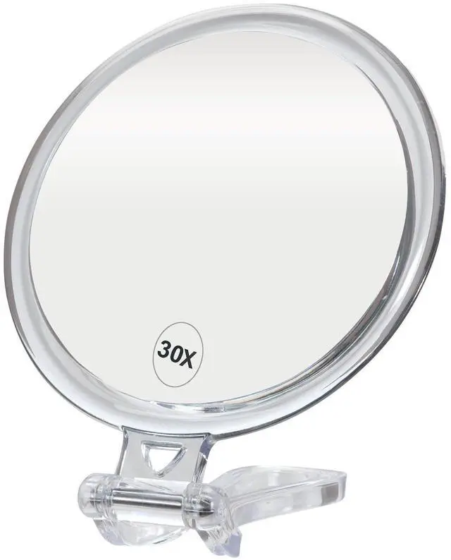 Main image of Expert 30X Magnifying Handheld Mirror, Double-Sided Hand Mirror with Folding Adjustable Handle for Makeup, Travel, Clear