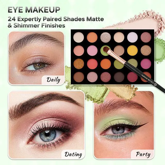 Alt view image 5 of 7 - Beginner Makeup Kit For Teens With The Small Cosmetic Train Case Included 24-Colors Eyeshadow Palette Blushes Bronzer Highlighter Lipstick Brushes Mirror(Green)