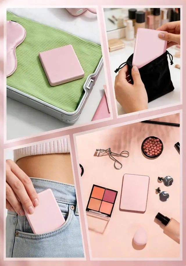Alt view image 5 of 7 - Compact Mirror, Rechargeable 30X Magnifying Mirror with 3 Lighting Modes & Dimmable Brightness, Portable Travel Makeup Mirror with Light, Essentials for Travel, Pocket, Purse Pink