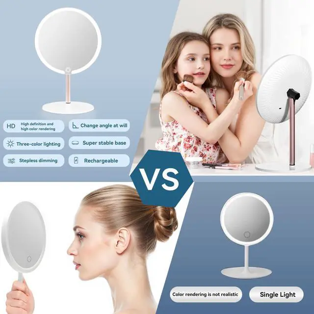 Alt view image 5 of 7 - Round Makeup Mirror with Lights, Rechargeable, 3 Color Modes, Dimmable